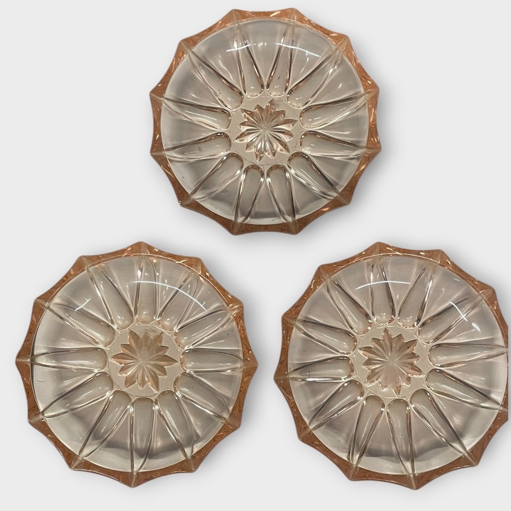 Vintage Pink Glass Candy Dishes 6" Set of 3 Starburst Design Retro Cottagecore‎